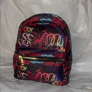 Purple and Red Urban Backpack with Graffiti Design